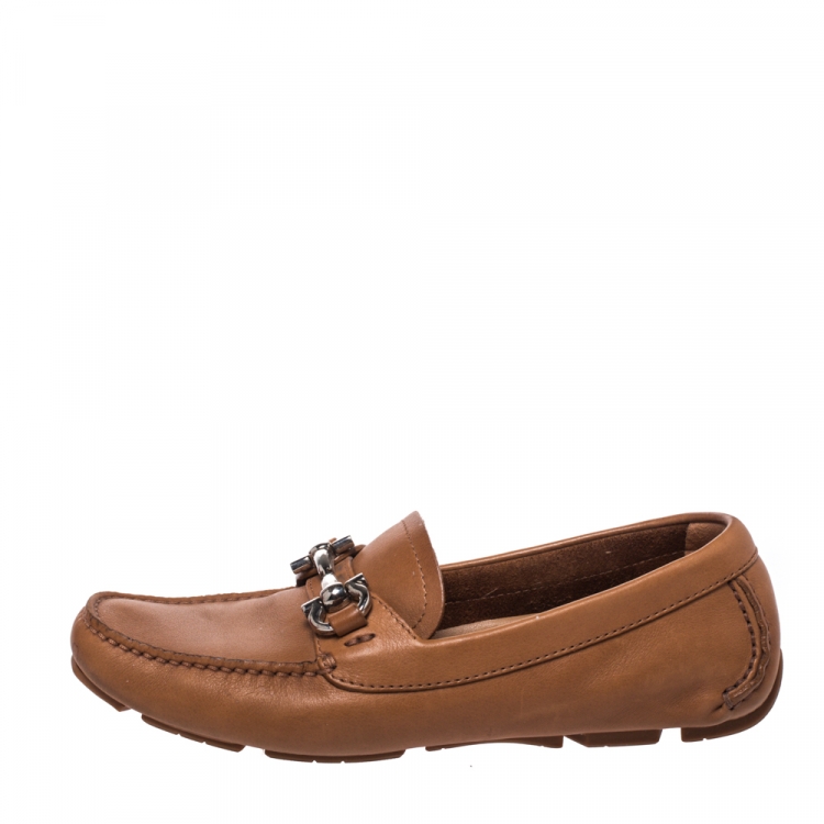 Pre Owned Salvatore Ferragamo Brown Leather Gancio Bit Loafers Size 35.5