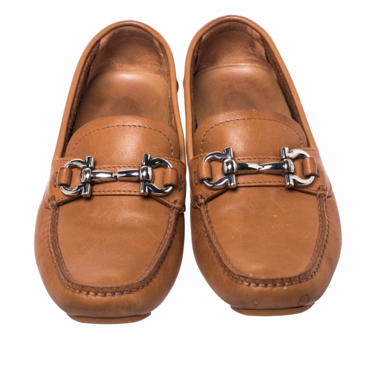 Pre Owned Salvatore Ferragamo Brown Leather Gancio Bit Loafers Size 35.5