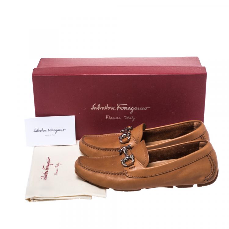 Pre Owned Salvatore Ferragamo Brown Leather Gancio Bit Loafers Size 35.5