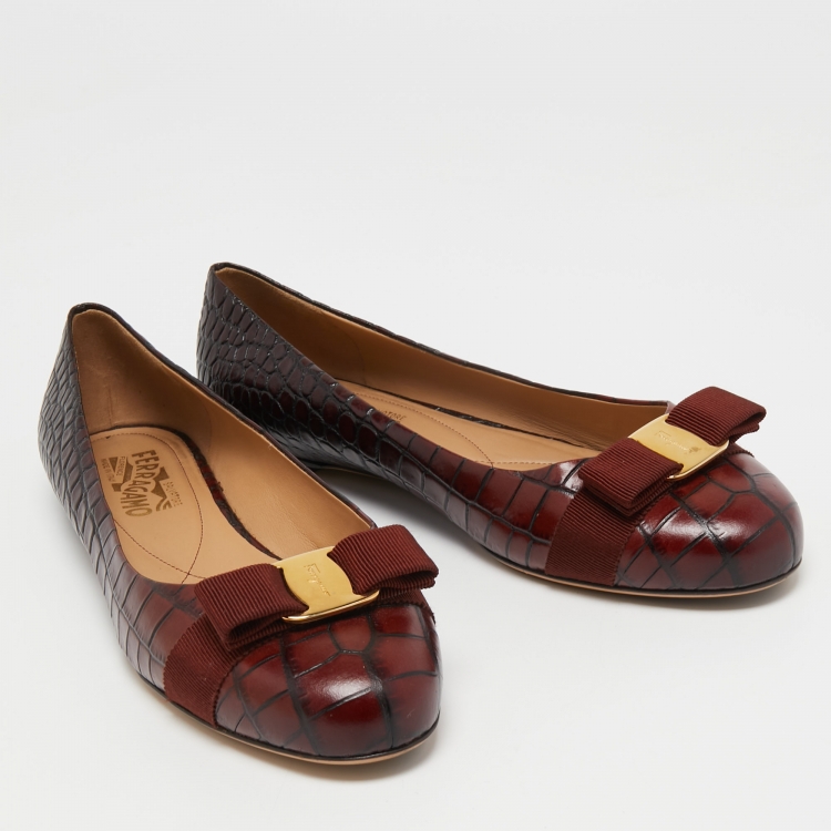 Pre Owned Salvatore Ferragamo Two Tone Alligator Leather Varina Ballet Flats Size 40