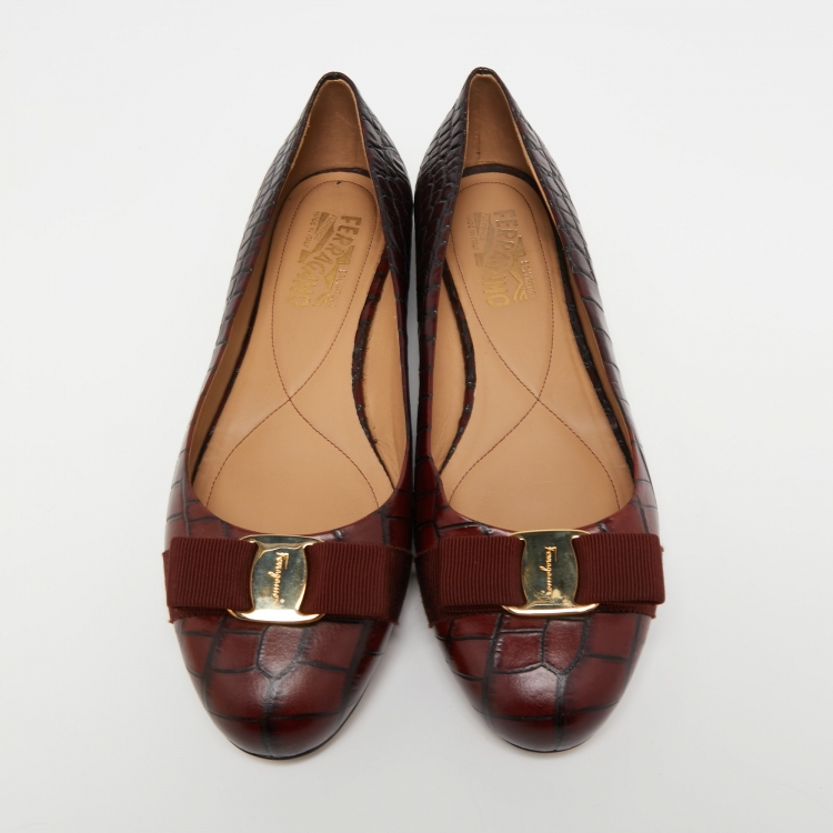 Pre Owned Salvatore Ferragamo Two Tone Alligator Leather Varina Ballet Flats Size 40