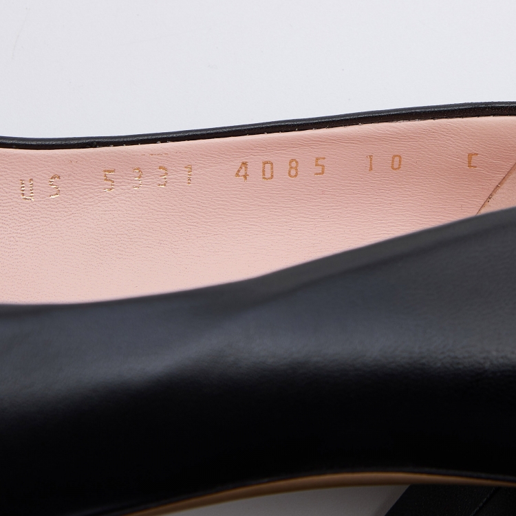 Pre Owned Salvatore Ferragamo Black Leather Bow Block Heel Pumps Size 40.5