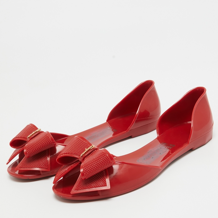 Pre Owned Salvatore Ferragamo Red Jelly Barbados Ballet Flats Size 37.5