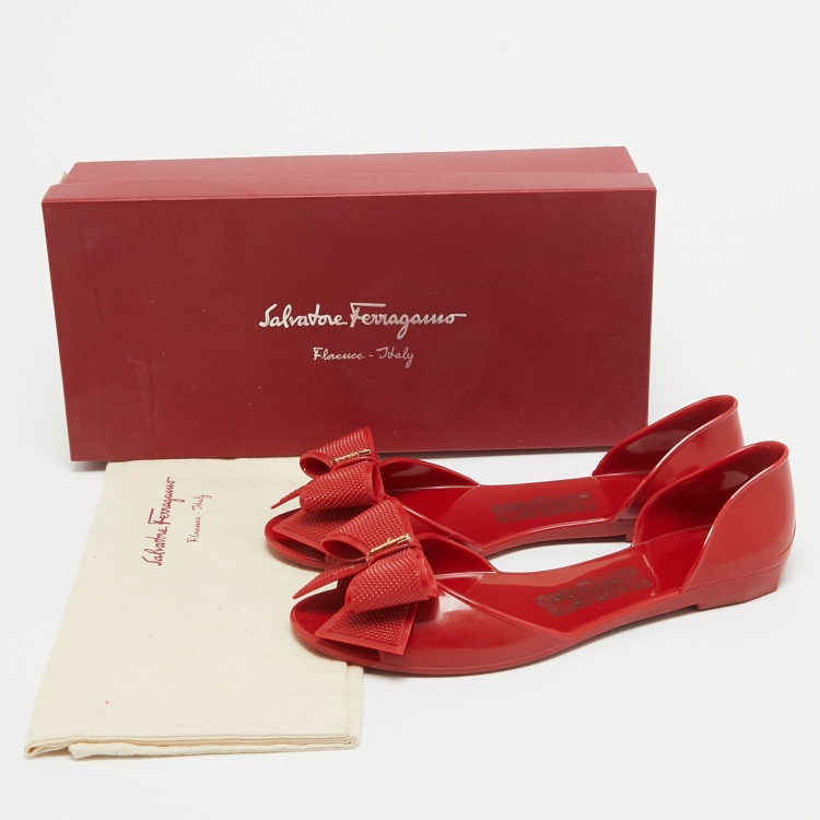 Pre Owned Salvatore Ferragamo Red Jelly Barbados Ballet Flats Size 37.5
