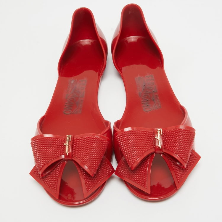 Pre Owned Salvatore Ferragamo Red Jelly Barbados Ballet Flats Size 37.5
