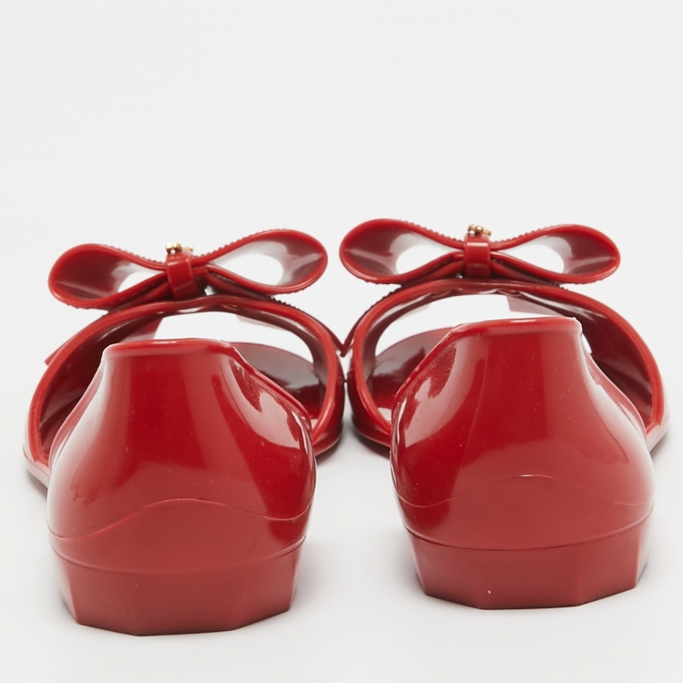 Pre Owned Salvatore Ferragamo Red Jelly Barbados Ballet Flats Size 37.5