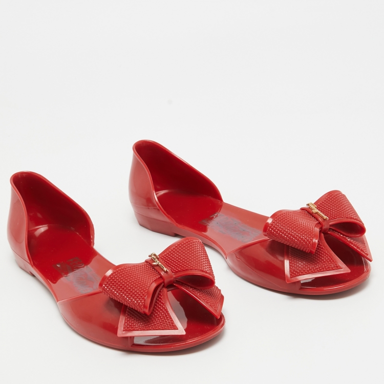 Pre Owned Salvatore Ferragamo Red Jelly Barbados Ballet Flats Size 37.5
