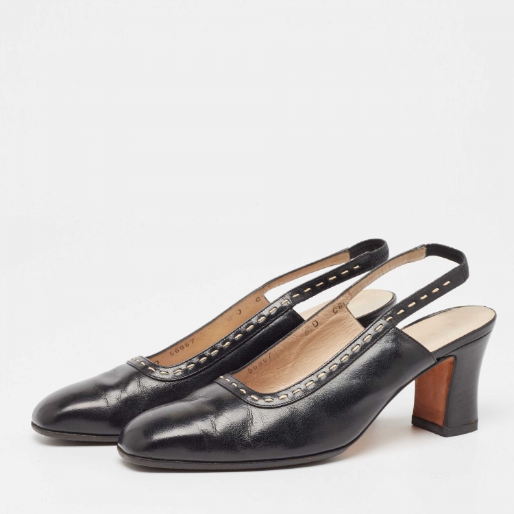 Pre Owned Salvatore Ferragamo Black Leather  Slingback Pumps Size 38.5
