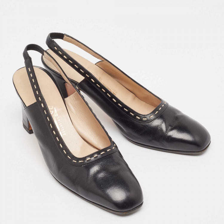 Pre Owned Salvatore Ferragamo Black Leather  Slingback Pumps Size 38.5