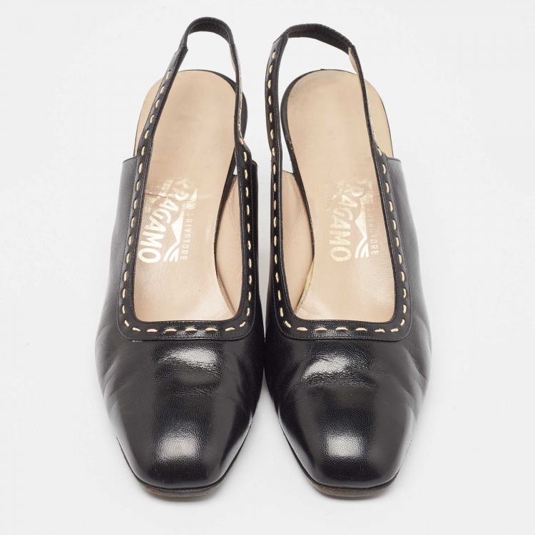 Pre Owned Salvatore Ferragamo Black Leather  Slingback Pumps Size 38.5