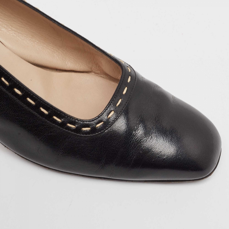 Pre Owned Salvatore Ferragamo Black Leather  Slingback Pumps Size 38.5