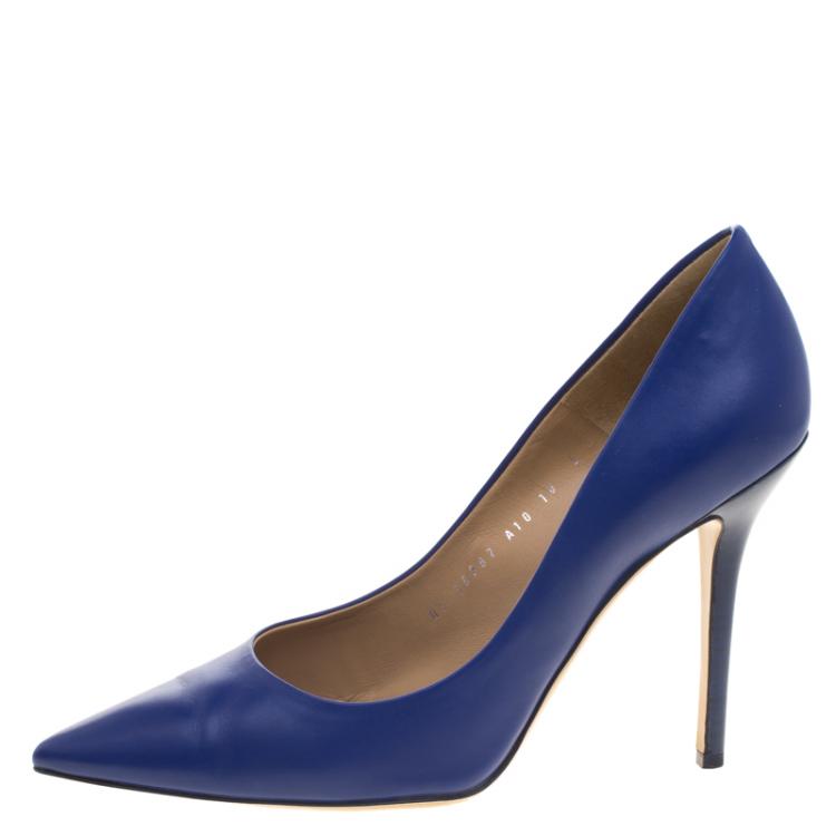 مملوكة مسبقًا Salvatore Ferragamo Blue Leather Susi Pointed Toe Pumps size 40.5