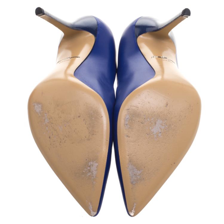 مملوكة مسبقًا Salvatore Ferragamo Blue Leather Susi Pointed Toe Pumps size 40.5