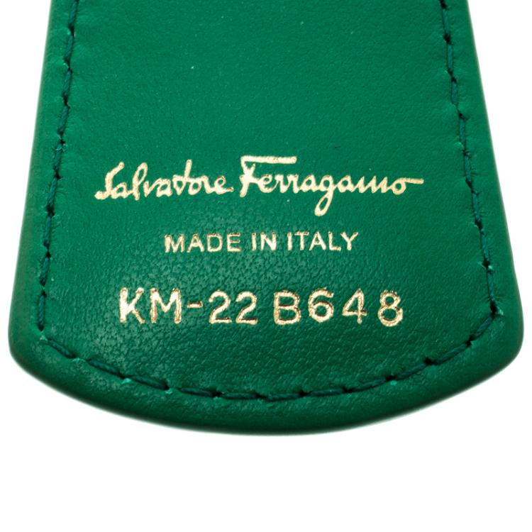 Pre Owned Salvatore Ferragamo Green Leather Gold Tone Key Ring