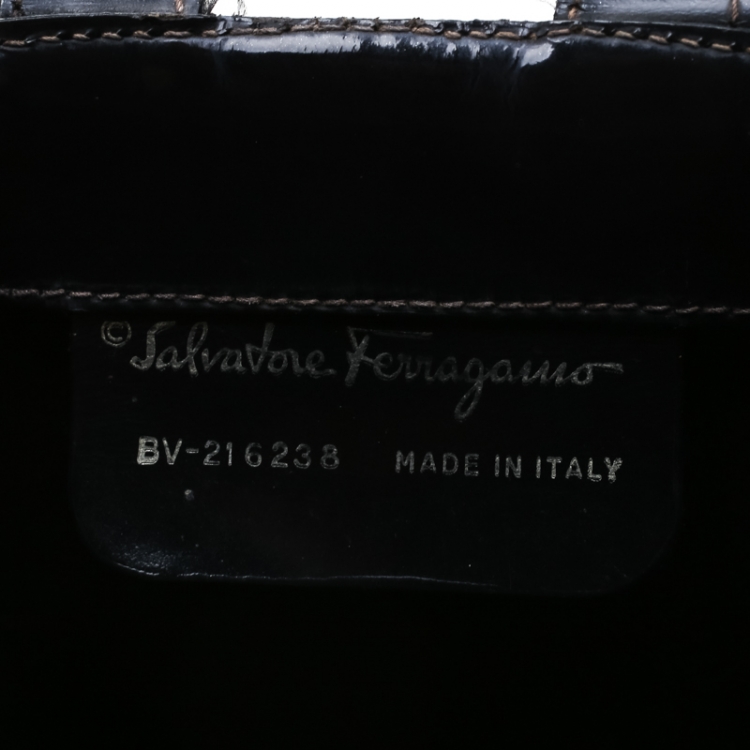 Pre Owned Salvatore Ferragamo Black Patent Leather Backpack