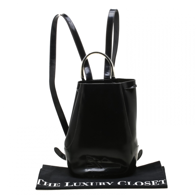 Pre Owned Salvatore Ferragamo Black Patent Leather Backpack