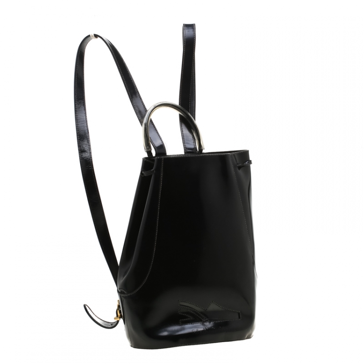Pre Owned Salvatore Ferragamo Black Patent Leather Backpack