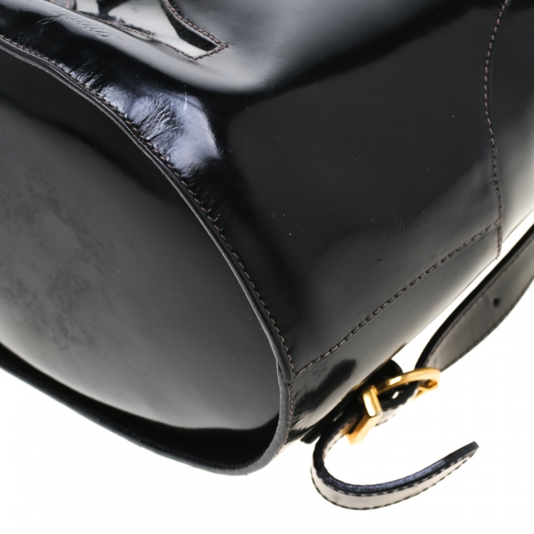 Pre Owned Salvatore Ferragamo Black Patent Leather Backpack