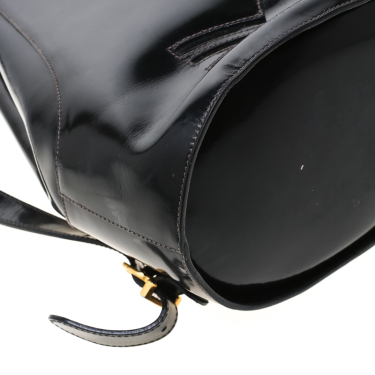 Pre Owned Salvatore Ferragamo Black Patent Leather Backpack