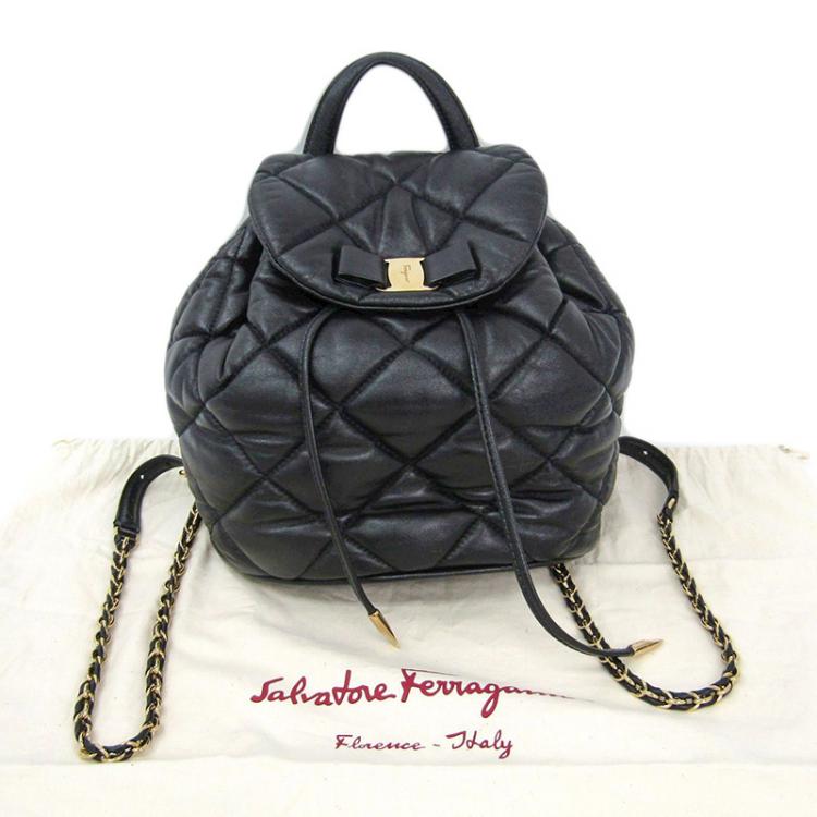 Pre Owned Salvatore Ferragamo Black Quilted Leather Vara Backpack