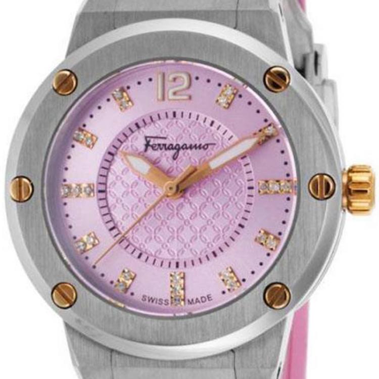 Pre Owned Salvatore Ferragamo Pink Stainless Steel FIG050015 Women's Wristwatch 33MM