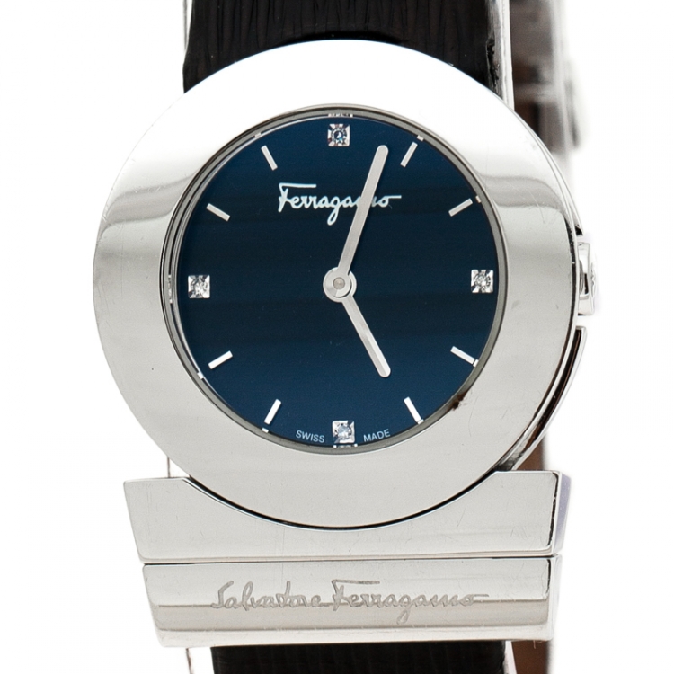 Pre Owned Salvatore Ferragamo Black Stainless Steel Gancino F56 Women's Wristwatch 29 mm