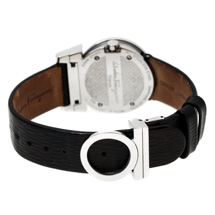 Pre Owned Salvatore Ferragamo Black Stainless Steel Gancino F56 Women's Wristwatch 29 mm