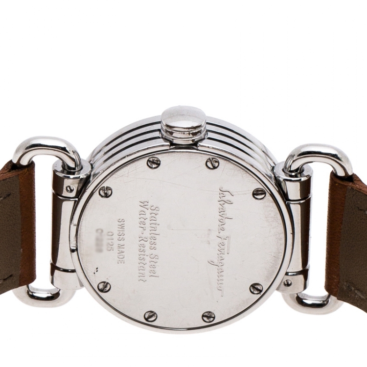Pre Owned Salvatore Ferragamo White Stainless Steel 0125 Women's Wristwatch 25 mm