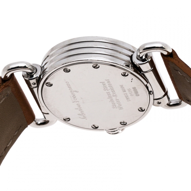Pre Owned Salvatore Ferragamo White Stainless Steel 0125 Women's Wristwatch 25 mm