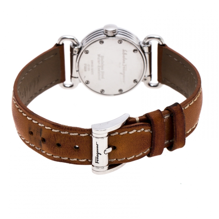 Pre Owned Salvatore Ferragamo White Stainless Steel 0125 Women's Wristwatch 25 mm