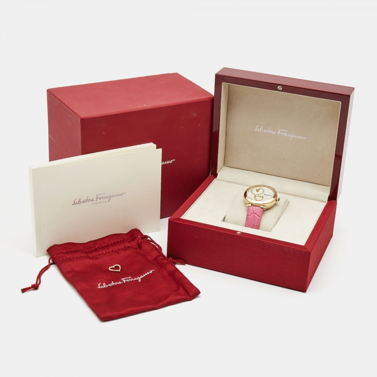 Pre Owned Salvatore Ferragamo Cuore Beating Heart Gold Tone Stainless Steel Leather FE2040016 Women's Wristwatch 39 MM