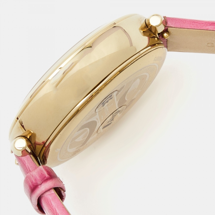 Pre Owned Salvatore Ferragamo Cuore Beating Heart Gold Tone Stainless Steel Leather FE2040016 Women's Wristwatch 39 MM