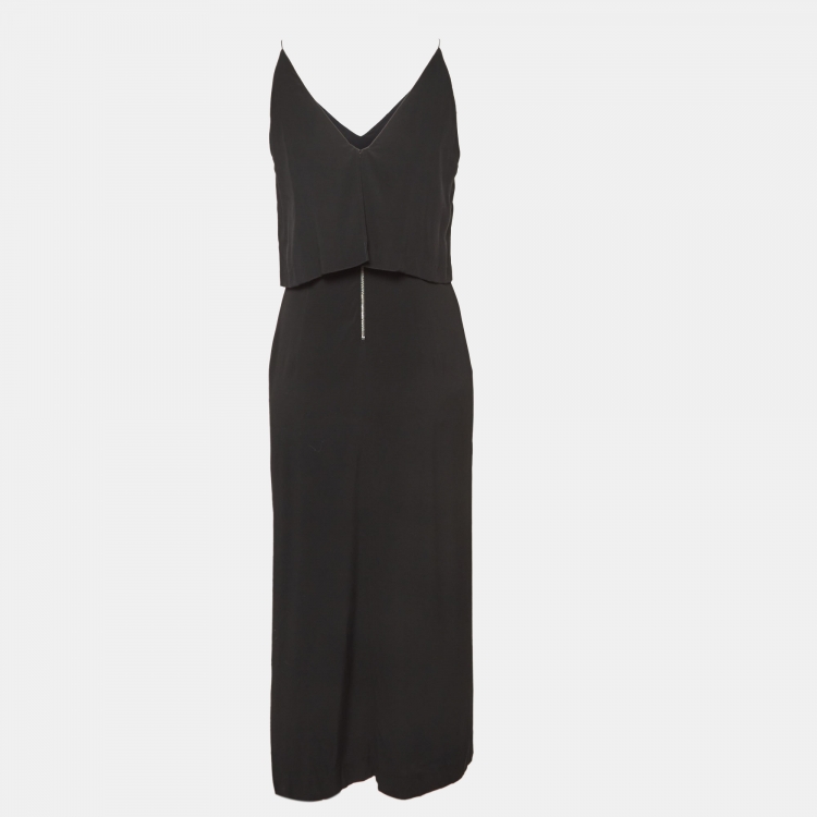 Pre Owned Sandro Black Crepe V Neck Sleeveless Midi Dress M