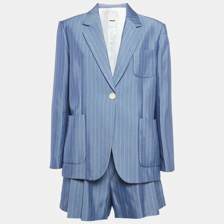 Pre Owned Sandro Blue Pinstripe Blazer and Shorts (XL/L)