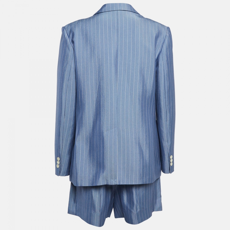 Pre Owned Sandro Blue Pinstripe Blazer and Shorts (XL/L)