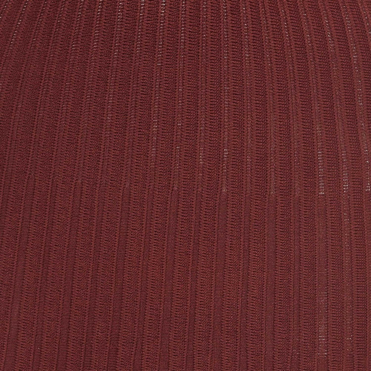 Pre Owned Sandro Burgundy Perforated Knit Knot Detail Midi Dress XS