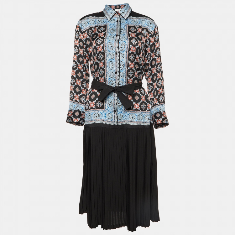 Pre Owned Sandro Black/Blue Printed Crepe Midi Dress S