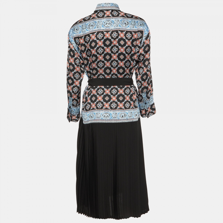 Pre Owned Sandro Black/Blue Printed Crepe Midi Dress S