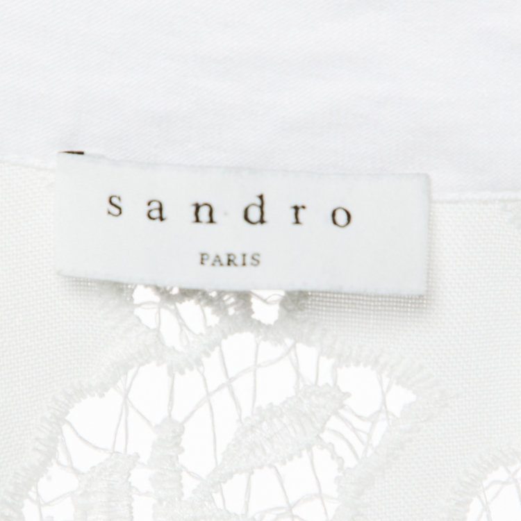 Pre Owned Sandro White Embroidered Lace Midi Dress L