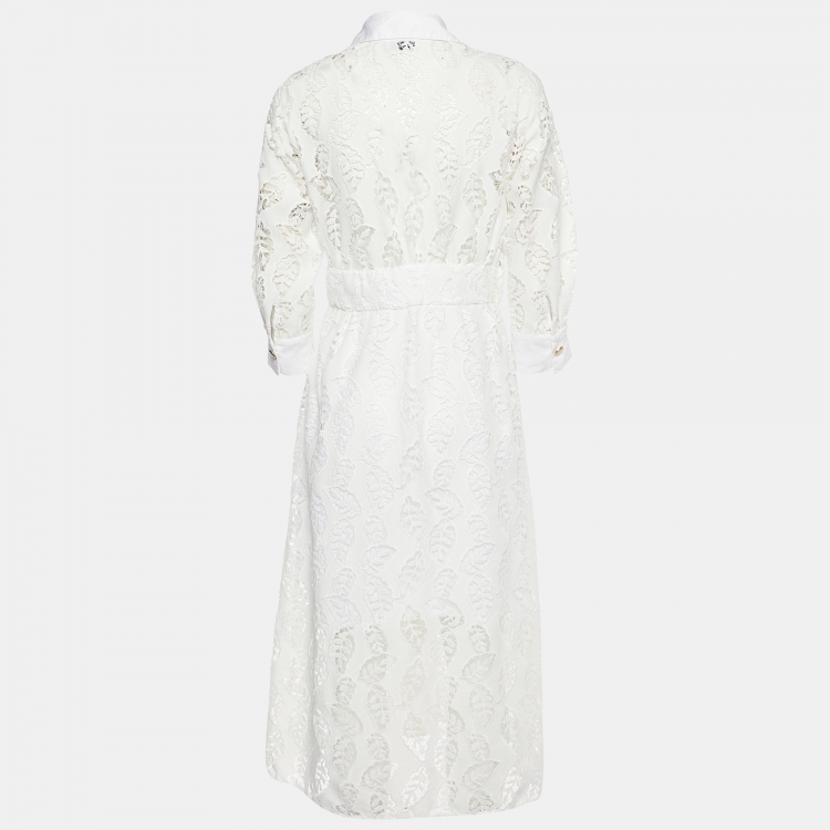 Pre Owned Sandro White Embroidered Lace Midi Dress L