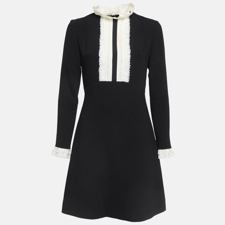 Pre Owned Sandro Black Crepe Lace Trimmed Mini Dress M