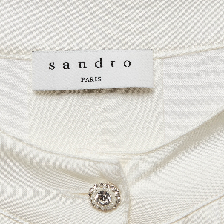 Pre Owned Sandro Off-White Satin Pleated Blouse S 