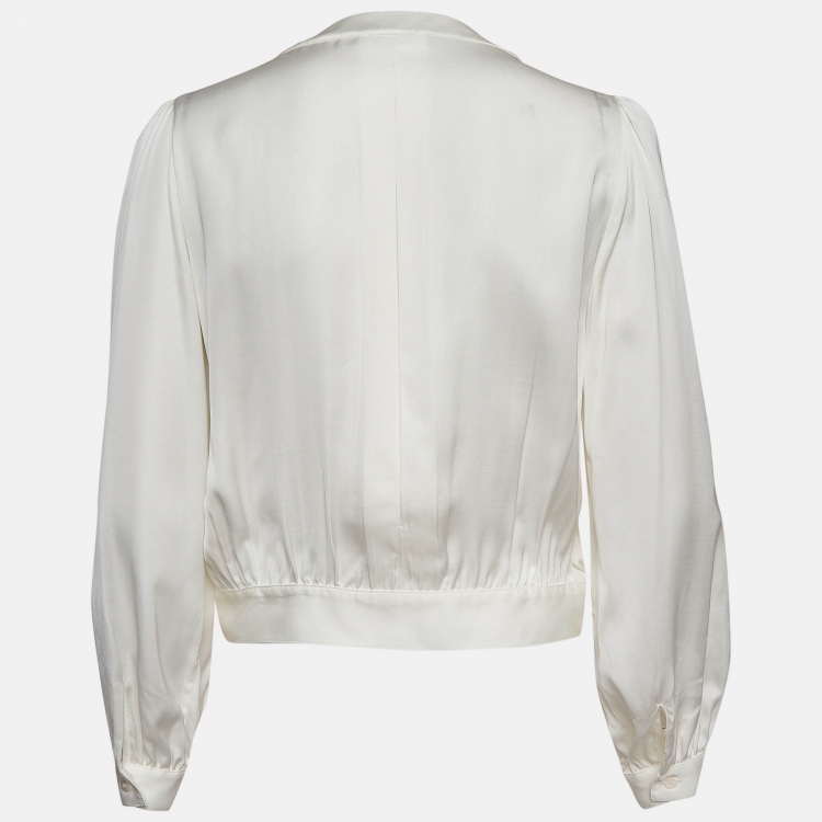 Pre Owned Sandro Off-White Satin Pleated Blouse S 