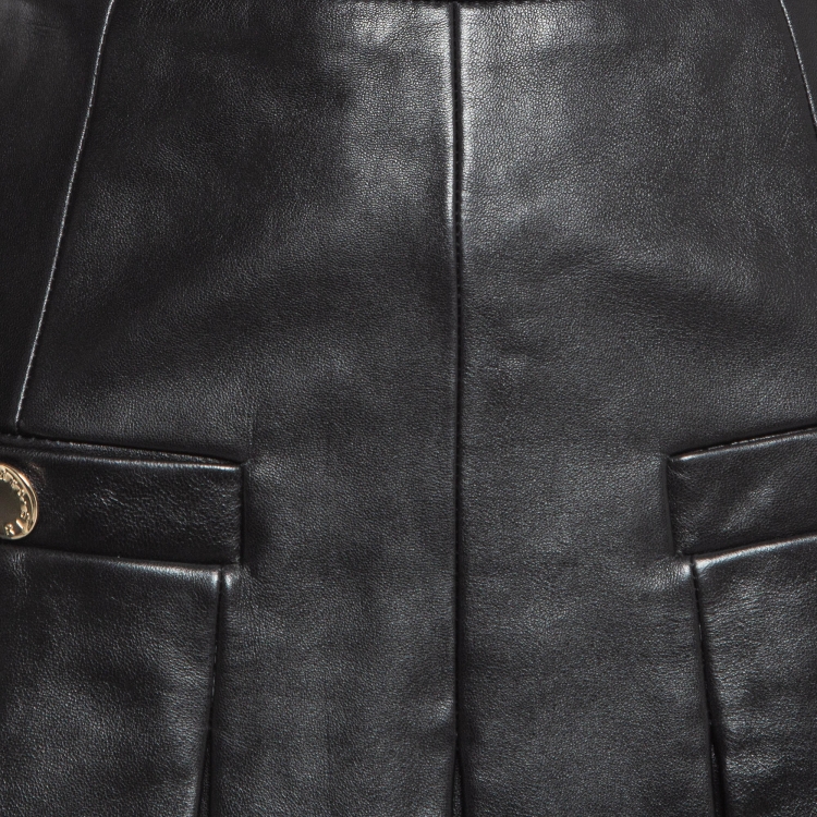 Pre Owned Sandro Black Leather Pleated Mini Skirt XS