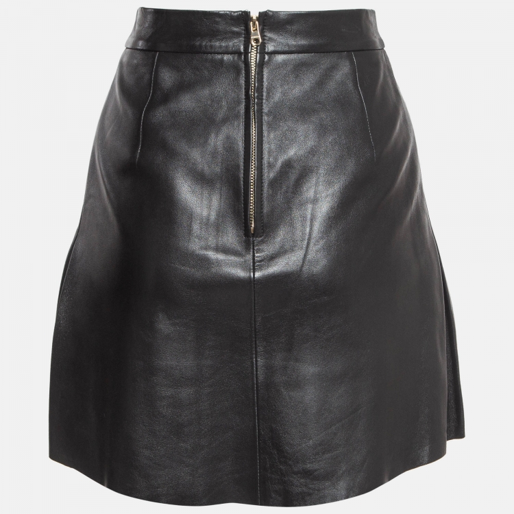 Pre Owned Sandro Black Leather Pleated Mini Skirt XS