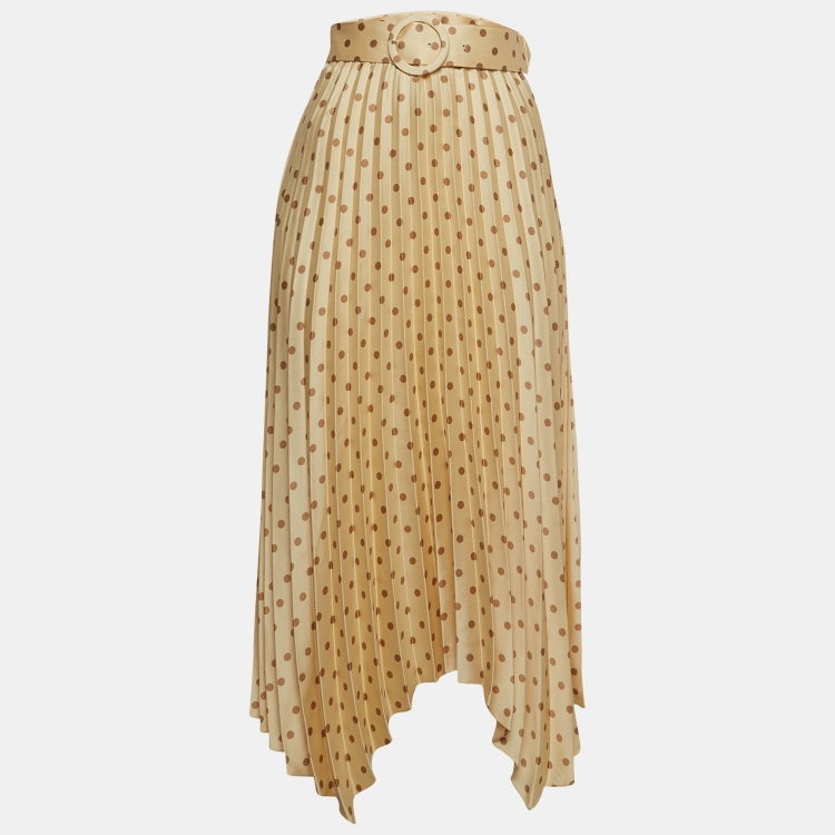 مملوكة مسبقًا Sandro Beige Polka Dot Asymmetric Plisse Midi Skirt S