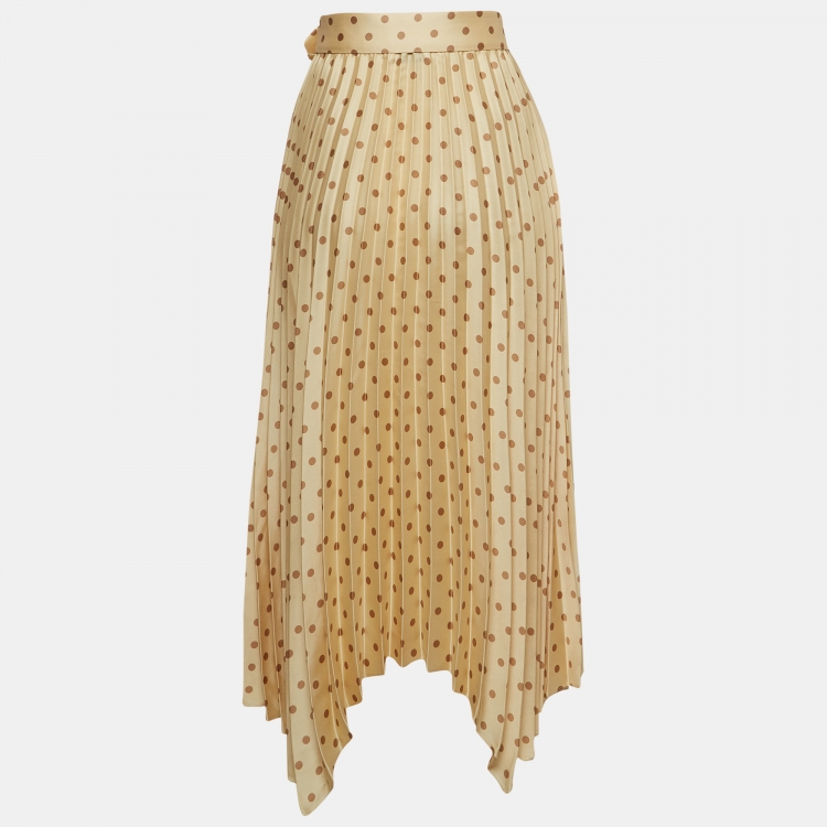 مملوكة مسبقًا Sandro Beige Polka Dot Asymmetric Plisse Midi Skirt S