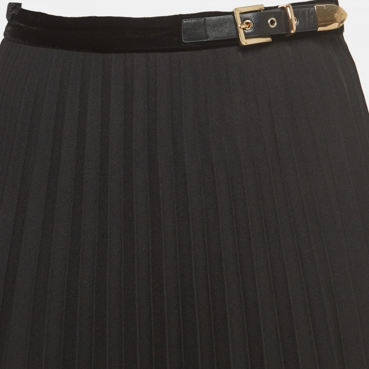 Pre Owned Sandro Black Velvet Pleated Midi Skirt M