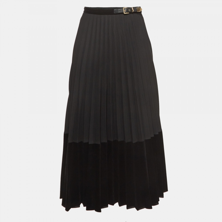 Pre Owned Sandro Black Velvet Pleated Midi Skirt M