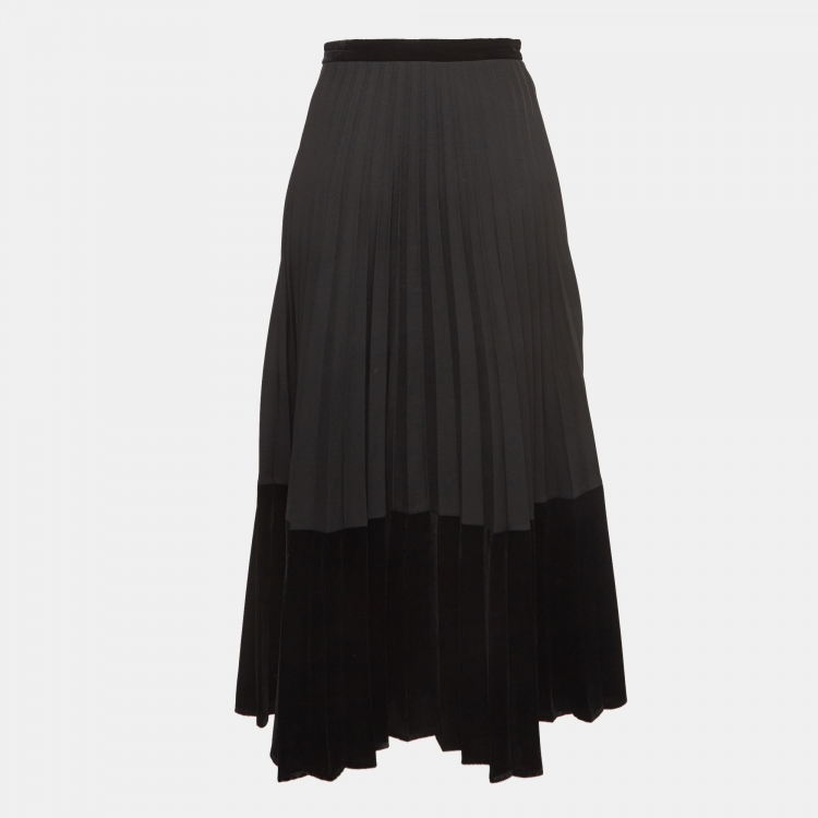 Pre Owned Sandro Black Velvet Pleated Midi Skirt M